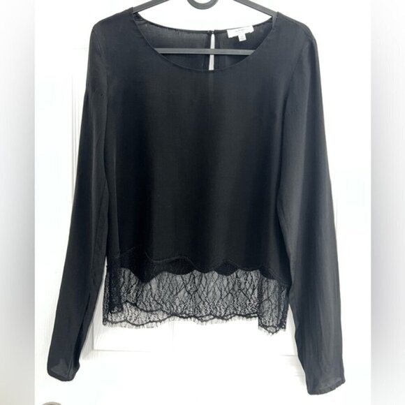 Aritzia Wilfred Desaix Silk lace eyelet Longsleeve flowy black Blouse top XXS - Picture 5 of 7
